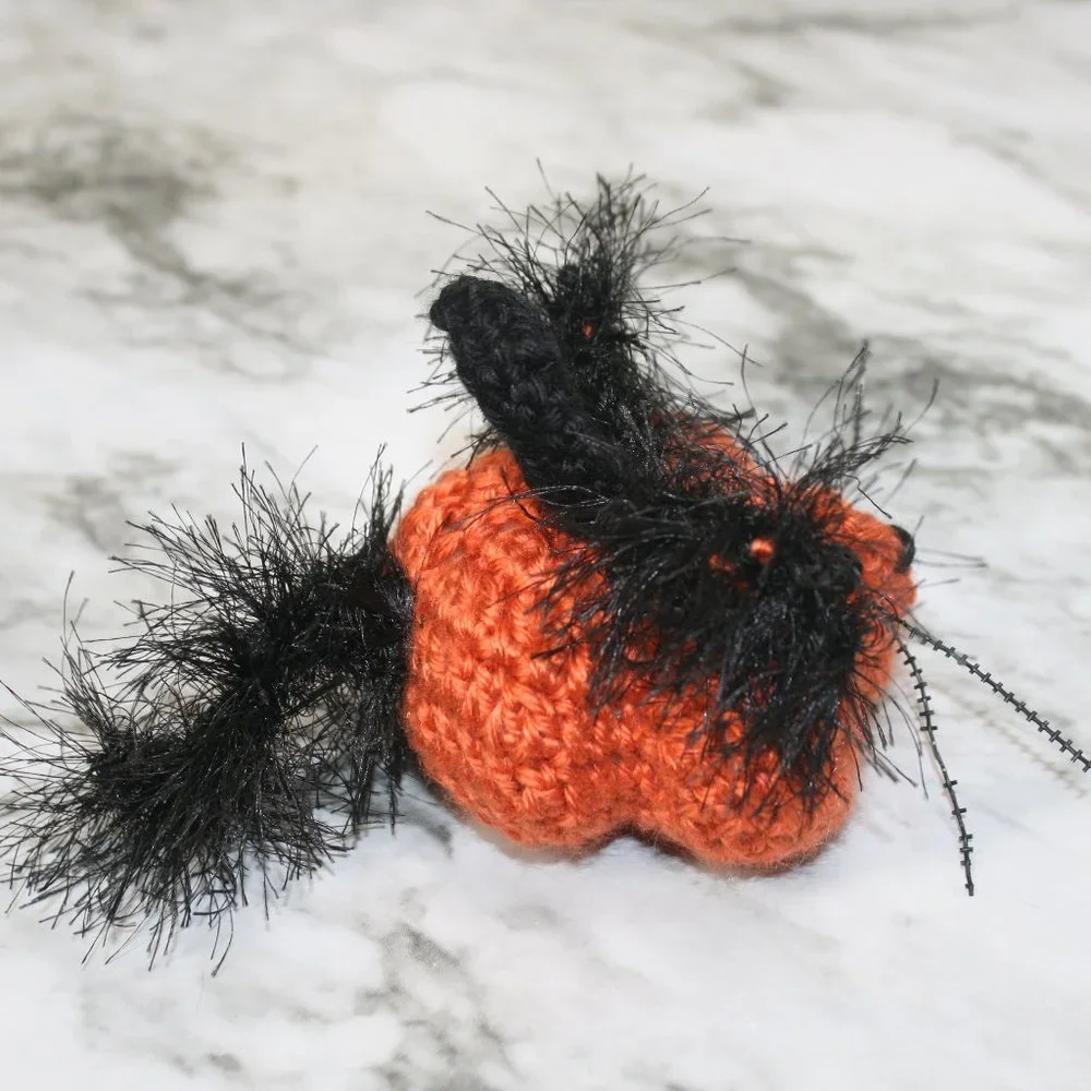HAND CRAFTED Crochet Cat Pumpkin Stuffed Animal Fall Halloween Decor Orange